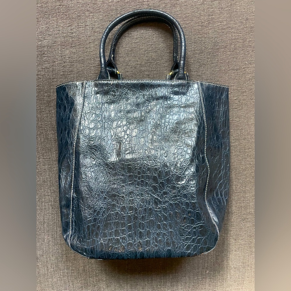 Navy blue Estée Lauder croc leather tote bag handbag purse new condition